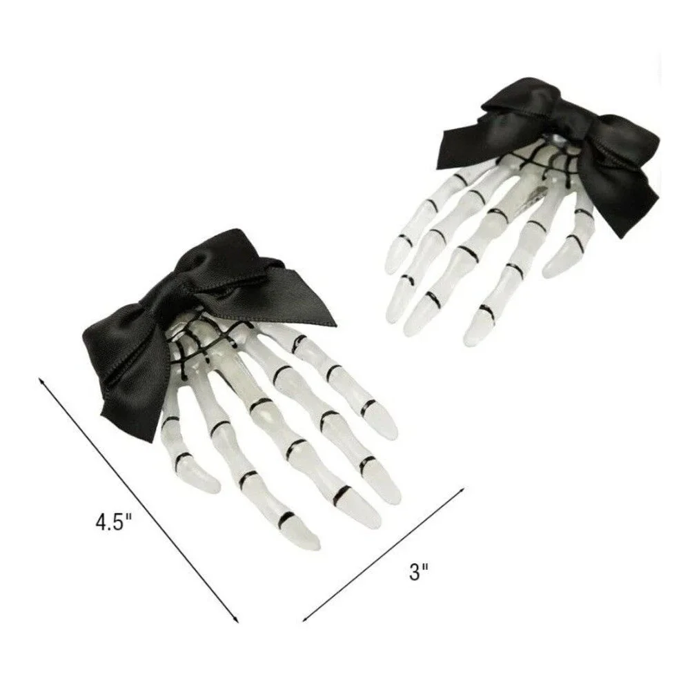Scunci Glamoween Glow in the Dark Skeleton Hands Halloween Hair Clips, 2-Pieces